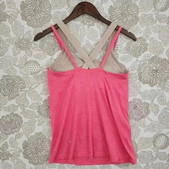 Lululemon Womens Pink Strappy Tank Top With Built-In Bra Size 8 - Picture 2 of 6